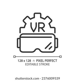 2D pixel perfect editable black VR goggles icon, isolated simple vector, thin line illustration representing VR, AR and MR.