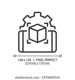 2D pixel perfect editable black innovative mobile app icon, isolated simple vector, thin line illustration representing VR, AR and MR.