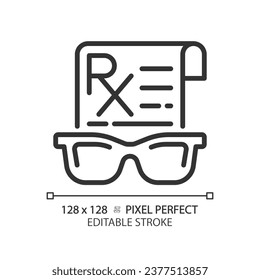 2D pixel perfect editable black spectacles prescription icon, isolated simple vector, thin line illustration representing eye care.