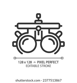 2D pixel perfect editable black trial frame icon, isolated simple vector, thin line illustration representing eye care.