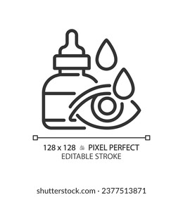 2D pixel perfect editable black eye drop icon, isolated simple vector, thin line illustration representing eye care.
