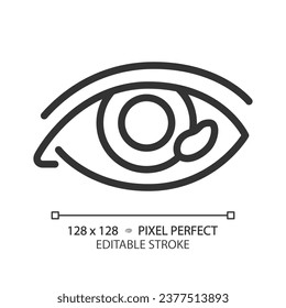 2D pixel perfect editable black teardrop icon, isolated simple vector, thin line illustration representing eye care.