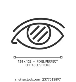 2D pixel perfect editable black color blindness icon, isolated simple vector, thin line illustration representing eye care.