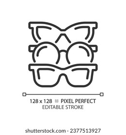 Icono de lentes oculares editable de píxeles 2D, vector simple aislado, ilustración de línea delgada que representa cuidado ocular.