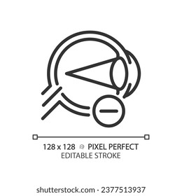 2D pixel perfect editable black myopia icon, isolated simple vector, thin line illustration representing eye care.