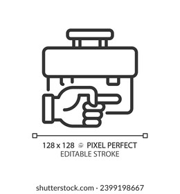 2D Pixel perfekt bearbeitbare schwarze Arbeitslosigkeit Symbol, einzelne einfache Vektorgrafik, dünne Linie Abbildung, die Wirtschaftskrise.