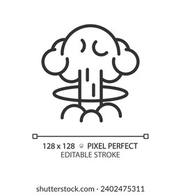 2D pixel perfect editable black nuclear explosion icon, isolated simple vector, thin line illustration representing weapons.