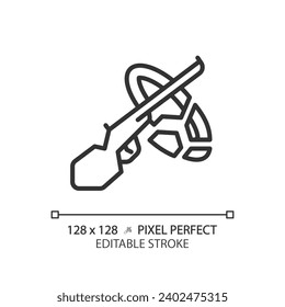2D pixel perfect editable black clay pigeon icon, isolated simple vector, thin line illustration representing weapons.