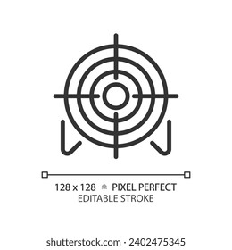 2D pixel perfect editable black target icon, isolated simple vector, thin line illustration representing weapons.