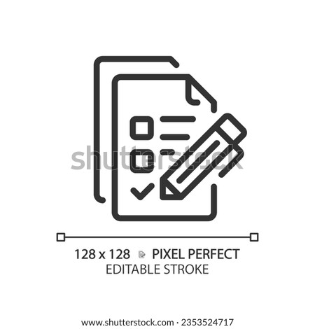 2D pixel perfect editable black checklist simple icon, isolated vector, thin line document illustration.