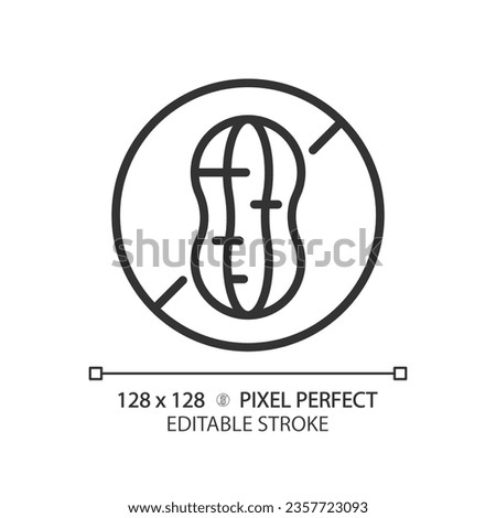 2D pixel perfect editable black nut free icon, isolated vector, thin line illustration representing allergen free.