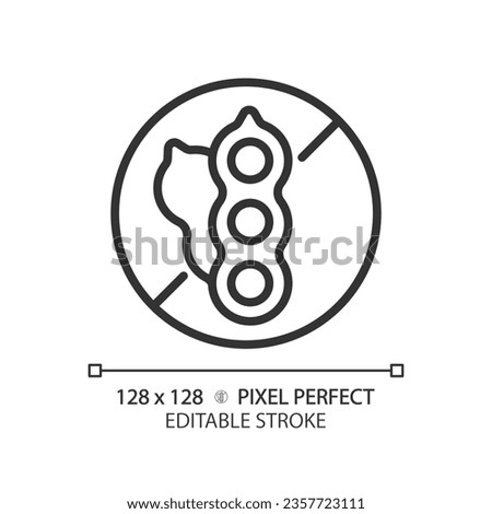 2D pixel perfect editable black soy free icon, isolated vector, thin line illustration representing allergen free.
