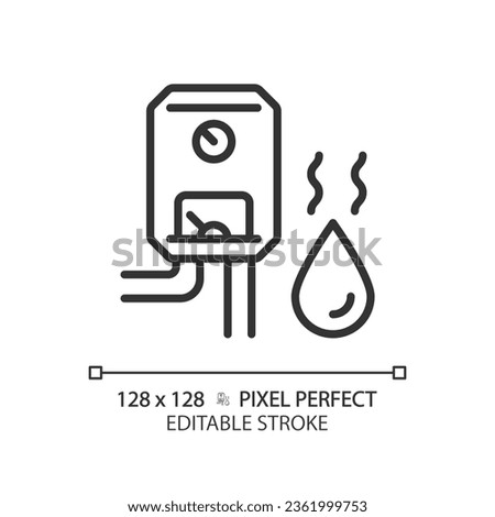 2D pixel perfect editable black water heater icon, isolated vector, thin line illustration representing plumbing.