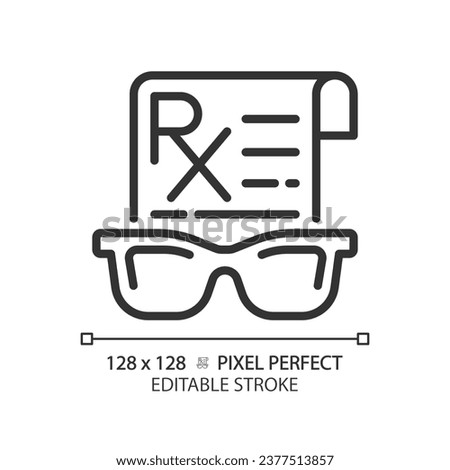 2D pixel perfect editable black spectacles prescription icon, isolated simple vector, thin line illustration representing eye care.