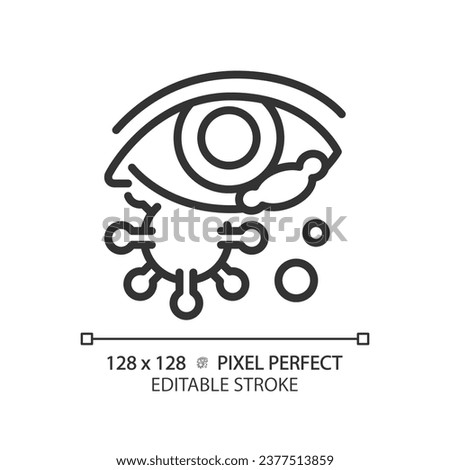2D pixel perfect editable black eye infection icon, isolated simple vector, thin line illustration representing eye care.
