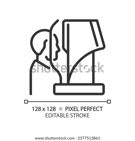2D pixel perfect editable black computerized eye testing icon, isolated simple vector, thin line illustration representing eye care.