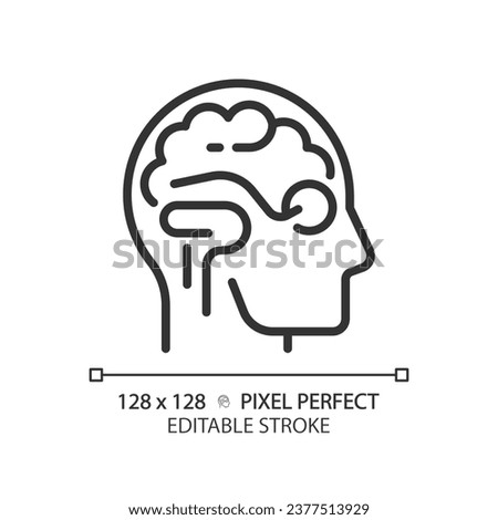 2D pixel perfect editable black brain and eye icon, isolated simple vector, thin line illustration representing eye care.
