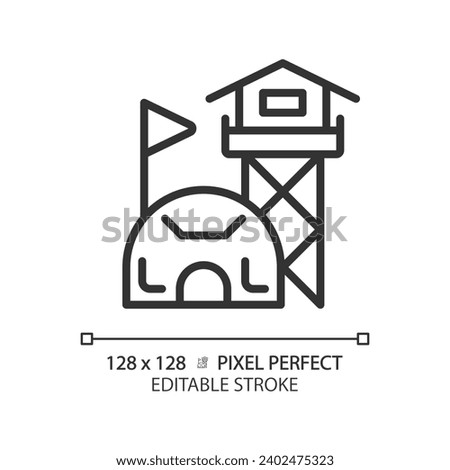 2D pixel perfect editable black military base icon, isolated simple vector, thin line illustration representing weapons.