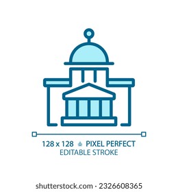 Icono azul editable de píxeles 2D perfecto del edificio del gobierno, ilustración vectorial aislada del ayuntamiento