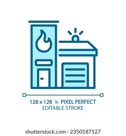 2D pixel perfect editable blue fire brigade icon, isolated vector, building thin line illustration.