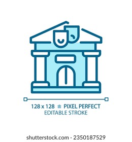 2D pixel perfect editable blue library icon, isolated vector, building thin line illustration.