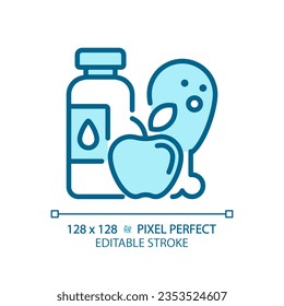 2D pixel perfect editable blue healthy diet icon, isolated vector, meditation thin line illustration.