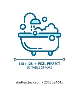 2D pixel perfect editable blue bubble bath icon, isolated vector, thin line illustration.