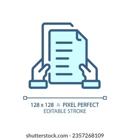 Icono de letra azul editable de píxeles 2D, vector aislado, ilustración de documento de línea delgada.