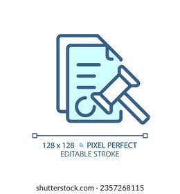 2D pixel perfect editable blue legal notice icon, isolated vector, thin line document illustration.