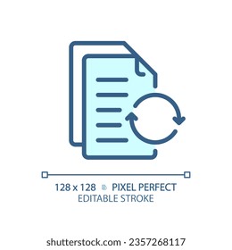 Icono de documento azul editable de píxeles 2D, vector aislado, ilustración de línea delgada.