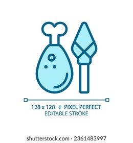 2D pixel perfect editable blue mediterranean meat icon, isolated vector, thin line illustration representing allergen free.