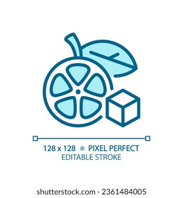 2D pixel perfect editable blue fruit icon, isolated vector, thin line illustration representing allergen free.