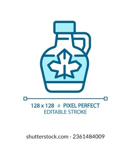 2D pixel perfect editable blue maple syrup icon, isolated vector, thin line illustration representing allergen free.
