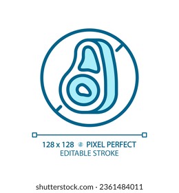 2D pixel perfect editable blue meat free icon, isolated vector, thin line illustration representing allergen free.