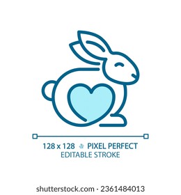 2D pixel perfect editable blue cruelty free icon, isolated vector, thin line illustration representing allergen free.