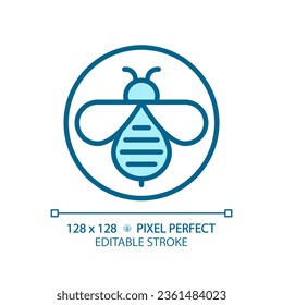 2D pixel perfect editable blue honeybee icon, isolated vector, thin line illustration representing allergen free.