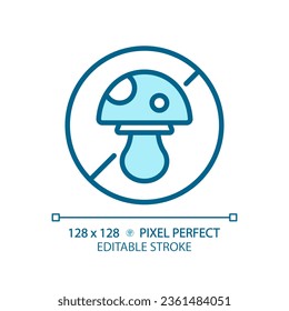 2D pixel perfect editable blue mushroom free icon, isolated vector, thin line illustration representing allergen free.