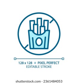 2D pixel perfect editable blue trans fat free icon, isolated vector, thin line illustration representing allergen free.