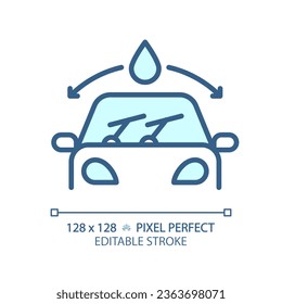 2D pixel perfect editable blue car windshield icon, isolated vector, thin line illustration representing car service and repair.