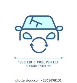 2D pixel perfect editable blue car headlight icon, isolated vector, thin line illustration representing car service and repair.