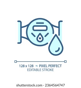 2D pixel perfect editable blue water meter icon, isolated vector, thin line illustration representing plumbing.