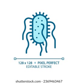 2D pixel perfect editable blue salmonella typhi icon, isolated monochromatic vector, thin line illustration representing bacteria.