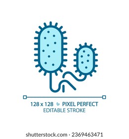 2D pixel perfect editable blue vibrio cholerae icon, isolated monochromatic vector, thin line illustration representing bacteria.