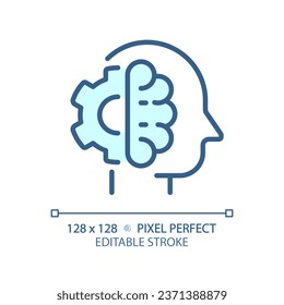 2D pixel perfect editable blue high IQ icon, isolated vector, thin line illustration representing soft skills.