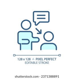 2D pixel perfect editable blue coaching icon, isolated vector, thin line illustration representing soft skills.