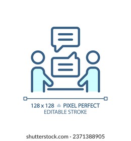 2D pixel perfect editable blue communication icon, isolated vector, thin line illustration representing soft skills.