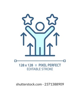 2D pixel perfect editable blue self motivation icon, isolated vector, thin line illustration representing soft skills.