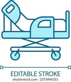 2D pixel perfect editable blue gurney icon, isolated monochromatic vector, thin line illustration representing medical care equipment.