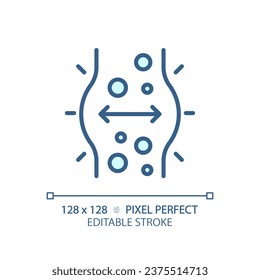 2D pixel perfect editable blue metabolic imbalance icon, isolated monochromatic vector, thin line illustration representing metabolic health.