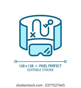 2D pixel perfect editable blue innovative device icon, isolated monochromatic vector, thin line illustration representing VR, AR and MR.